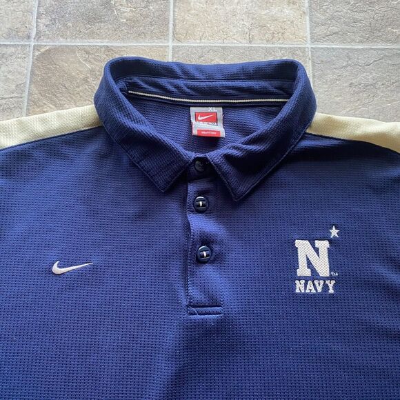 Nike Team Navy Polo Shirt Mens XLarge Blue Fit Dry‎ Y2K Embroidered Military - Picture 1 of 5